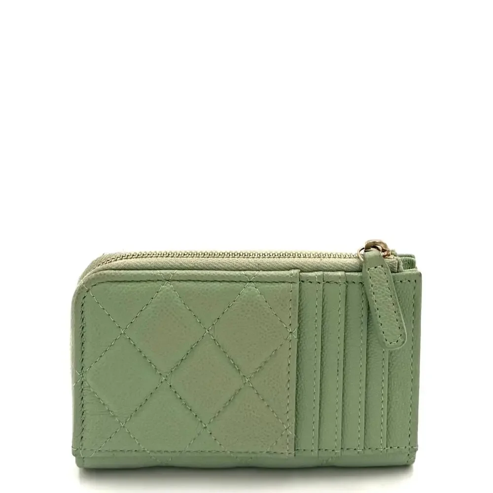 Classic Zipped Quilted Caviar Card Holder